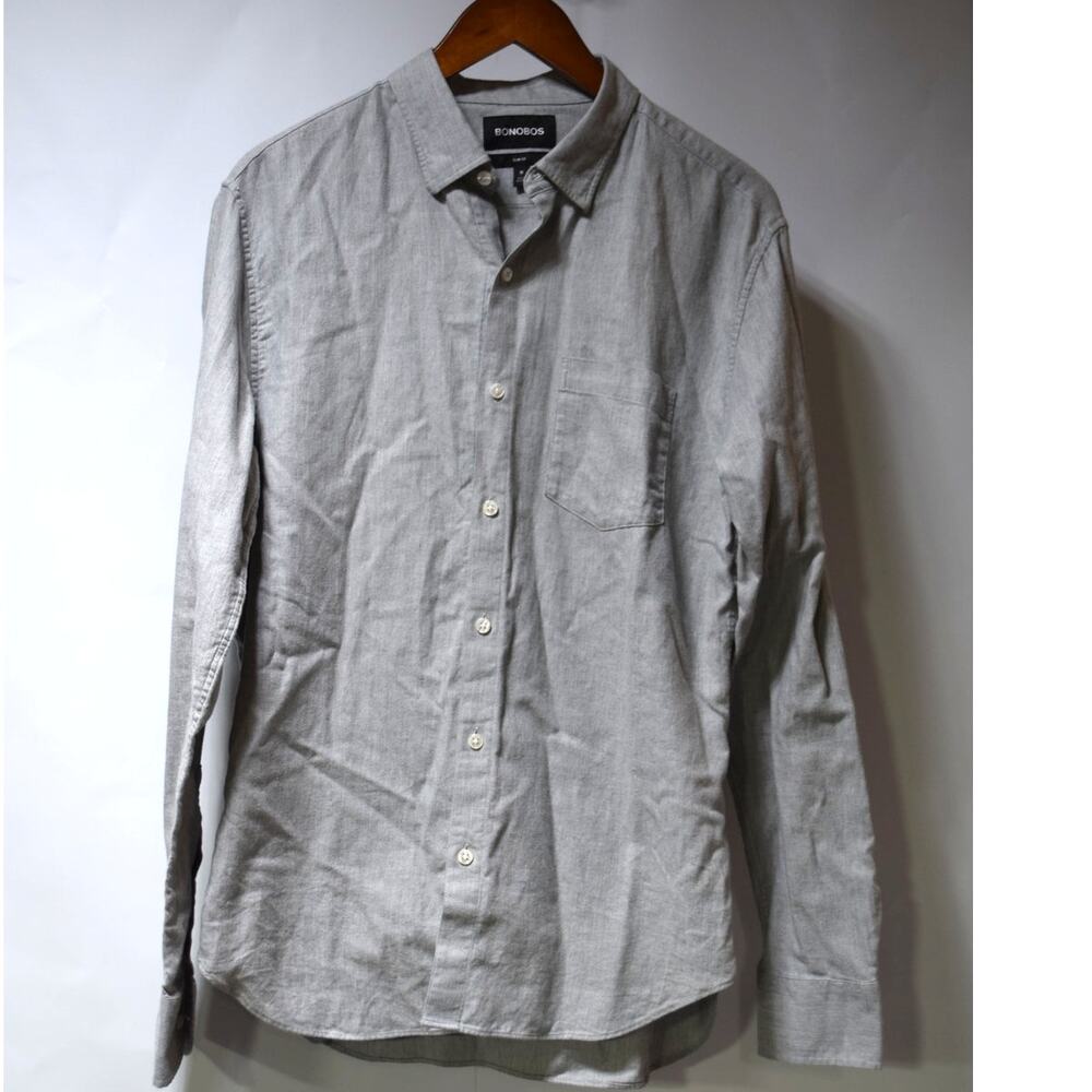Bonobos Slim Fit Button Up Shirt Mens Medium Gray Cotton Casual Office